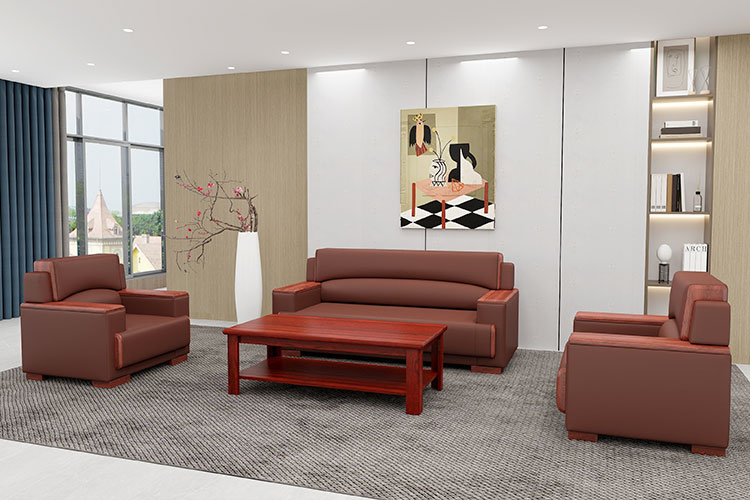 2890传统办公室沙发，实木真皮办公沙发