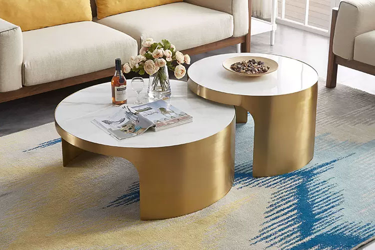 C611组合茶几，办公室休闲茶几意式轻奢不锈钢岩板茶几