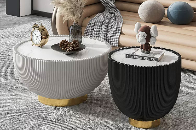 C2038组合茶几，浪卡岩板圆形大理石茶几