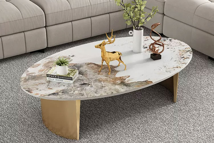 C2033椭圆茶几，酒店大堂岩板休闲茶几轻奢意式办公室茶几