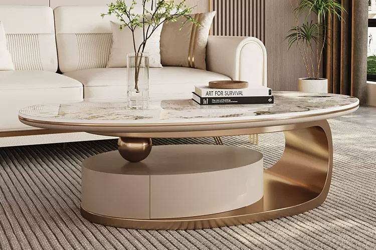 C2409茶几，岩板不锈钢轻奢现代极茶几带储物