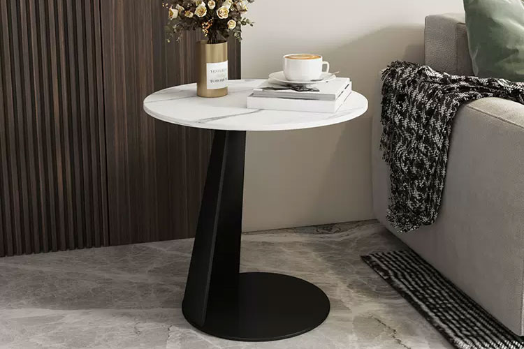 E2405圆边几，轻奢现代岩板茶几岩板金属茶几