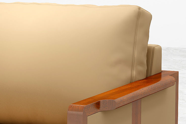 SM2313实木办公沙发，新中式实木真皮沙发三人位