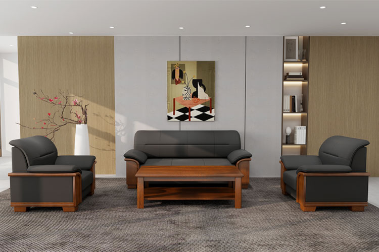 8571传统办公沙发，牛皮实木老板办公沙发