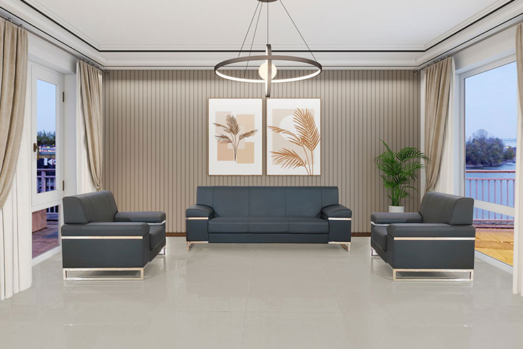 5975#办公沙发，现代简约办公沙发两米二不锈钢腿商务休闲沙发